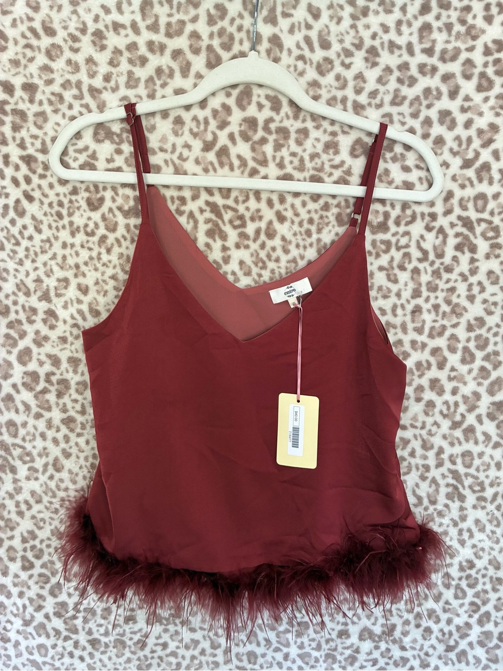entro Burgundy Feather Trim V-Neck Cami